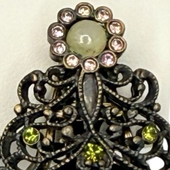 Hobe Crystal Filagree Clip On Earrings 2" Signed Legendary Splendor Jewels - Picture 9 of 15